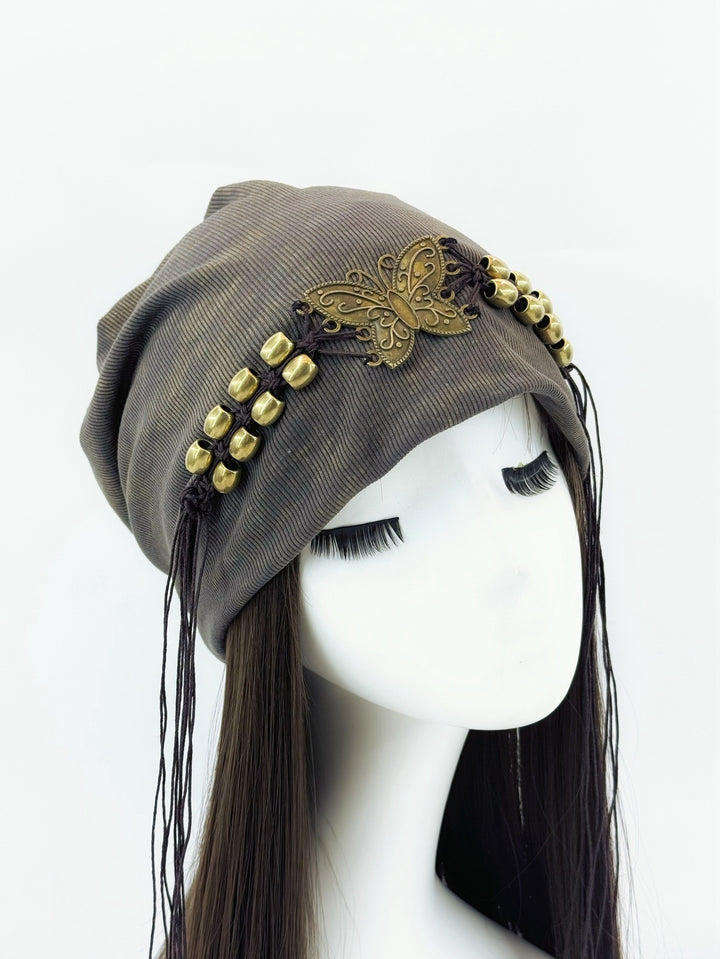 Hat Tie-dyed Tassel Beaded Beanie Hat - Trendex