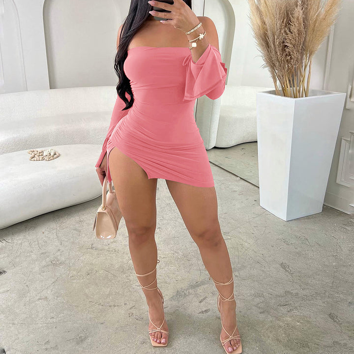 Sexy Off-the-shoulder Fashion Wrapped Chest Split Hip Hot Girl Dress - Trendex