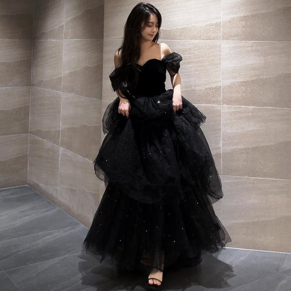 Black Evening Dress Light Luxury Minority French Style Pettiskirt - Trendex
