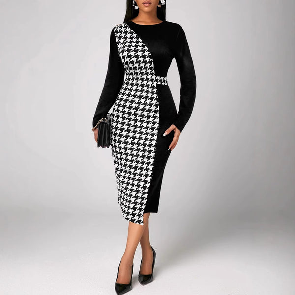 Multicolor Printing Cross Hem Neck Stripe Long Sleeve Plus Size Dress - Trendex