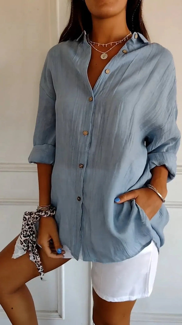 Women's Single-breasted Pleated Lapel Shirt - Trendex