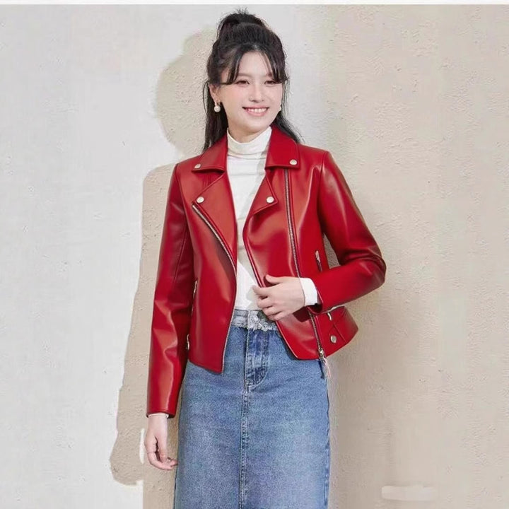 Women's Pu Motorcycle Leather Short Korean Slim Fit Plus Size - Trendex