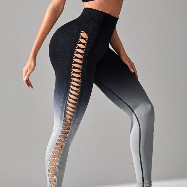 Drop Dyed Tight Seamless High Elastic Hip Raise Yoga Pants - Trendex