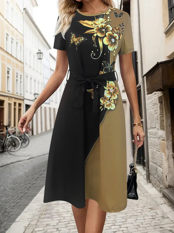 Women's Clothing Temperament Crew Neck Printed Dress - Trendex