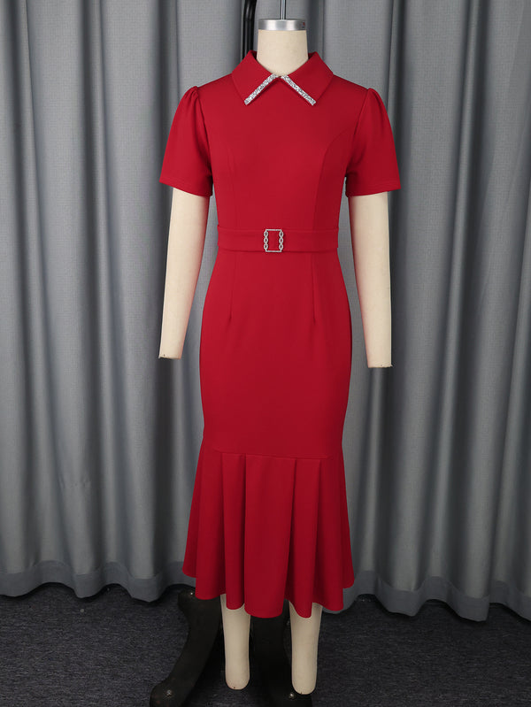 European And American Elegant Fashion Style Lapel Short Sleeve Dress - Trendex