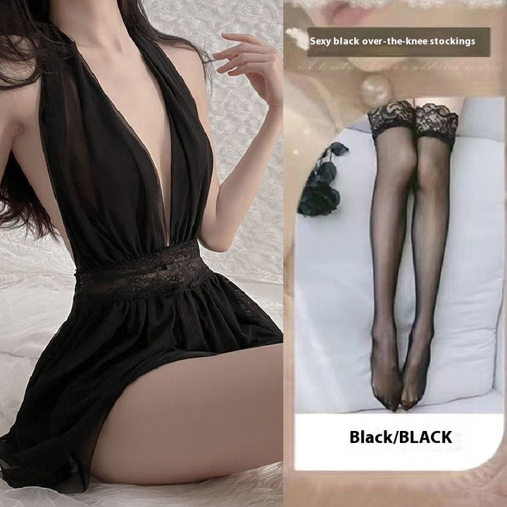 French Mesh Backless Halter Sexy And Breathable Nightdress For Women - Trendex