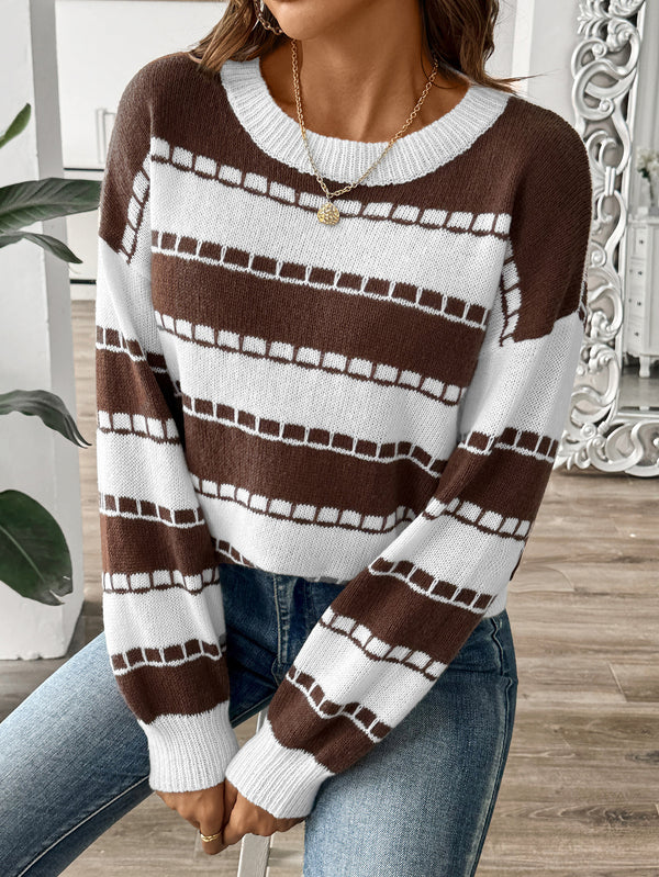 Women's Base Shirt Striped Colored Pullover Casual Sweater - Trendex
