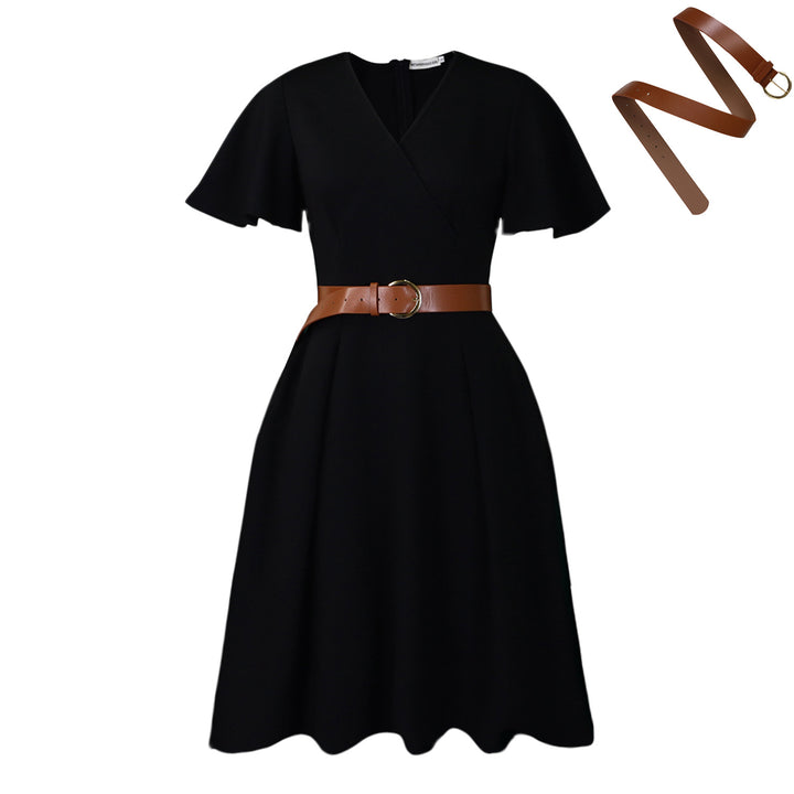 New V-neck Bell Sleeve Casual A- Line Women's Dress - Trendex