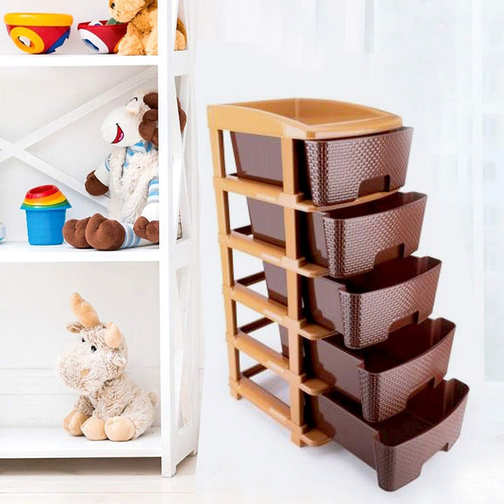 1151 5tier Plastic Modular Drawer System For Multiple Use (Brown Colour) - Trendex