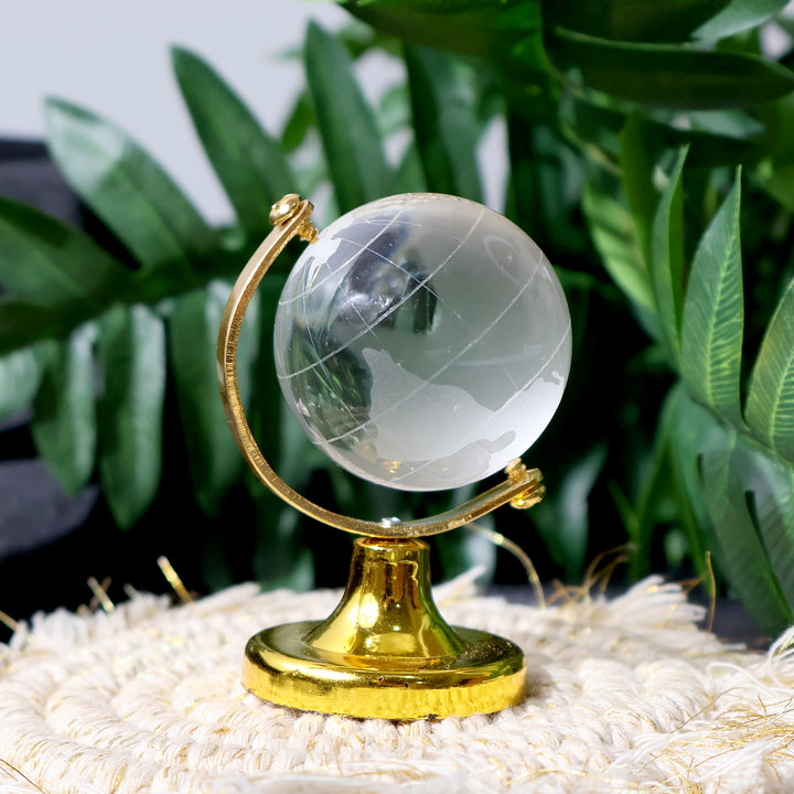 Small Crystal Globe Table Showpiece With Golden Stand (1 Pc) - Trendex