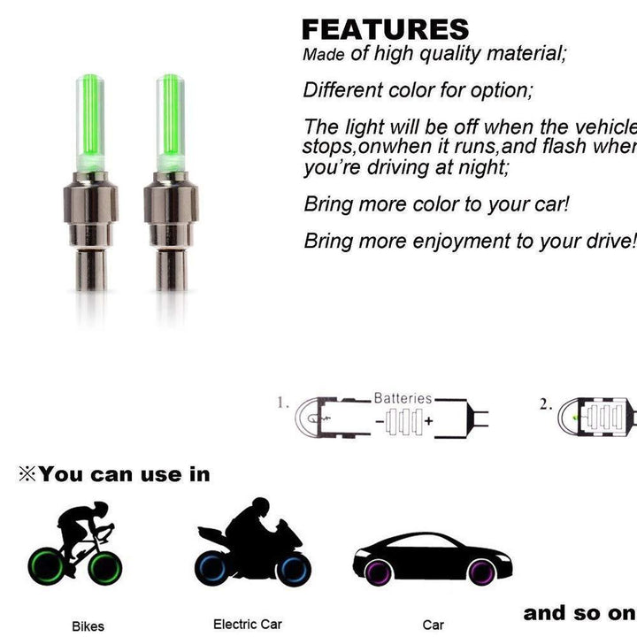 0543 Led Flash Light Lamp Tyre Wheel Valve Sealing Caps - Trendex