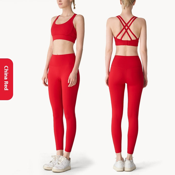 Cross Beauty Back Exercise Bra Peach Hip High Waist Yoga Clothes For Women - Trendex