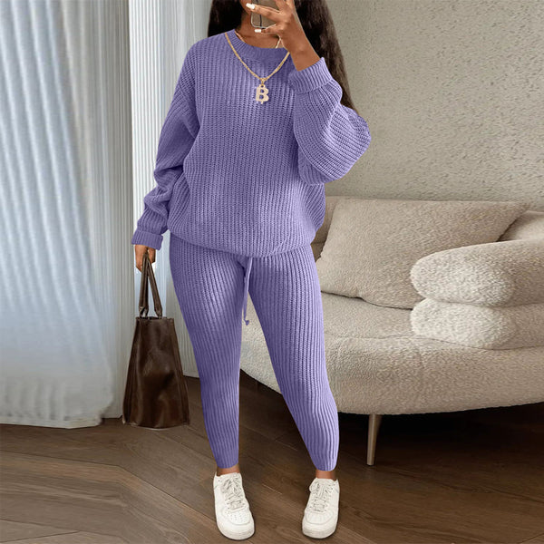 Women's Fashionable Knitted Wool Trousers Suit - Trendex