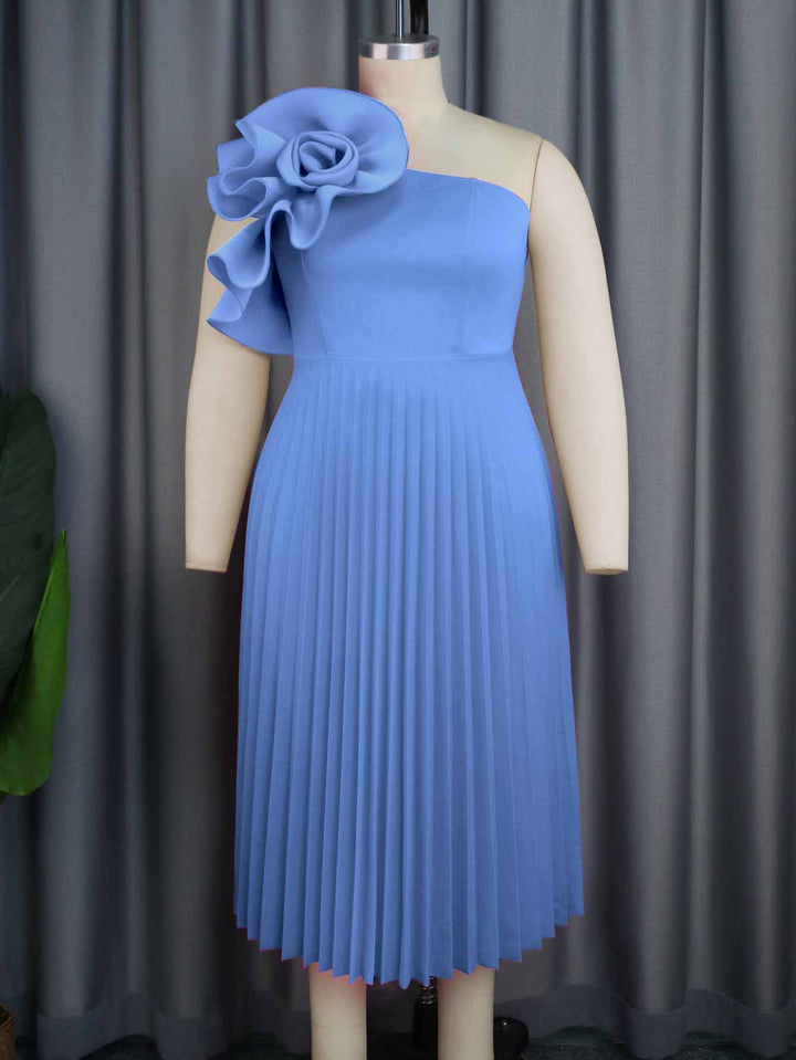 Shoulder Diagonal Collar Pleated Skirt - Trendex