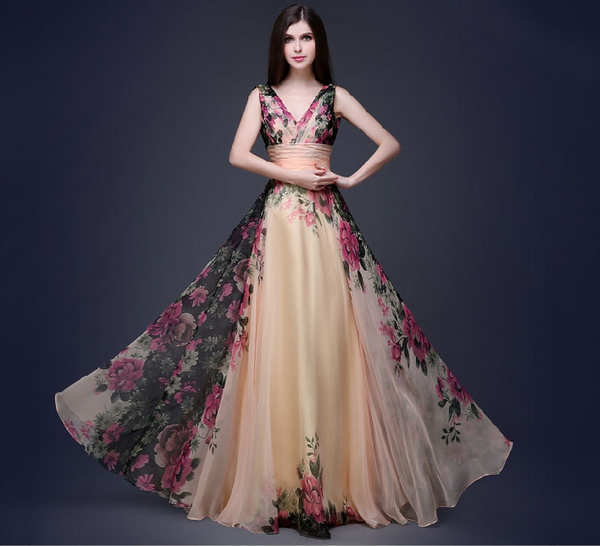 European and American elegant temperament shoulder flower dress Women's evening dress long skirt - Trendex