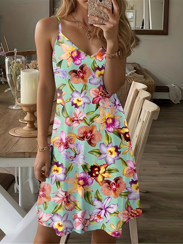 Printed Casual Vacation Spaghetti Straps Dress - Trendex