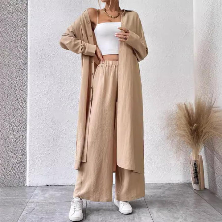 Plus Size Loose Long Shirt Wide Leg Pants Two-piece Set - Trendex