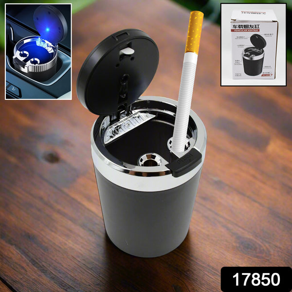 Portable Car Ashtray With Lid And Blue Led Light (1 Pc) - Trendex