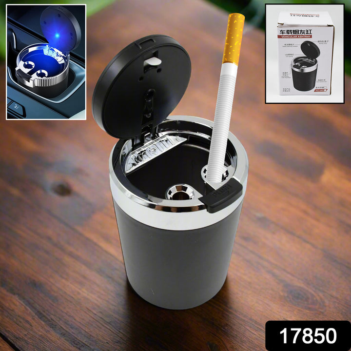 Portable Car Ashtray With Lid And Blue Led Light (1 Pc) - Trendex
