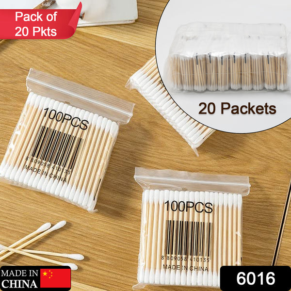 6016 Cotton Swabs Bamboo With Wooden Handles For Makeup Clean Care Ear Cleaning Wound Care Cosmetic Tool Double Head Biodegradable Eco Friendly (Pack Of 20) - Trendex
