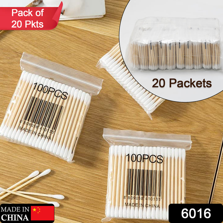 6016 Cotton Swabs Bamboo With Wooden Handles For Makeup Clean Care Ear Cleaning Wound Care Cosmetic Tool Double Head Biodegradable Eco Friendly (Pack Of 20) - Trendex