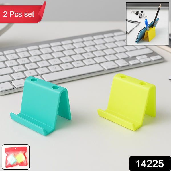 Multifunctional Plastic Mobile Phone Stand  Pen Holder (2 Pc  Mix Color) - Trendex