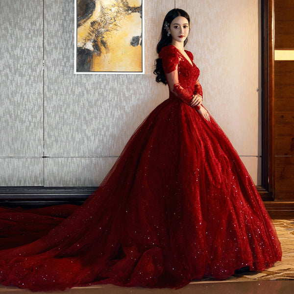 Women's One-shoulder Long-sleeve Wedding Dress - Trendex