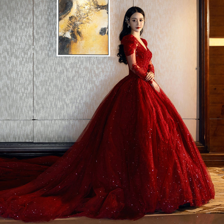 Women's One-shoulder Long-sleeve Wedding Dress - Trendex