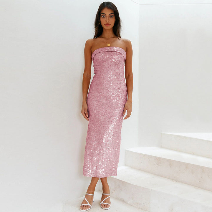 Sexy Tube Top Women's Clothing Sequins Dress Hollow Out - Trendex