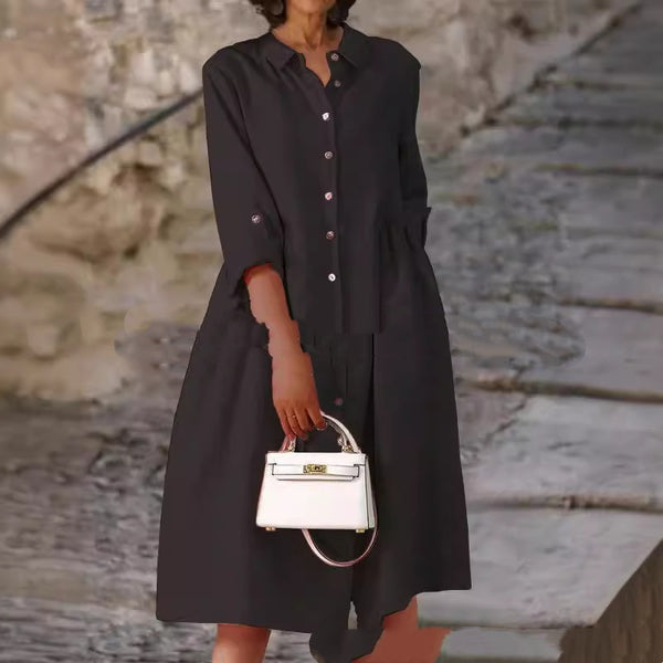 Pure Cotton And Linen Solid Color Loose Pocket Dress - Trendex