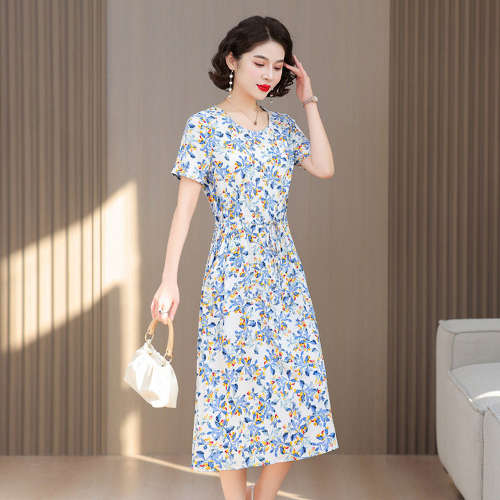 Fashion Cotton Silk Elegant Floral Small Slim Dress - Trendex