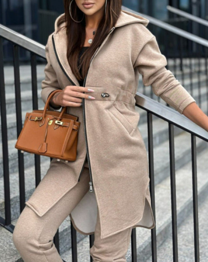 Fashionable Casual Fleece Hooded Sweatshirt Suit For Women - Trendex