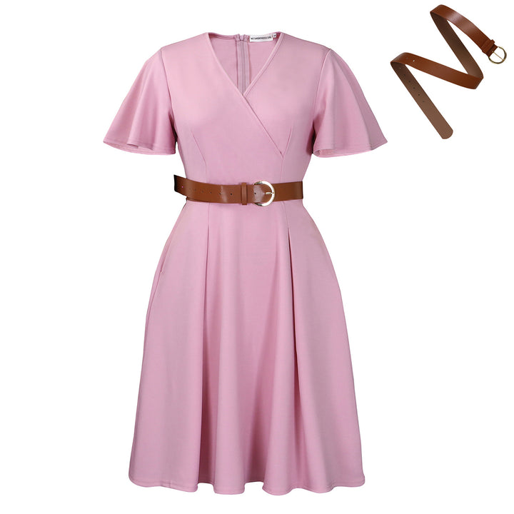 New V-neck Bell Sleeve Casual A- Line Women's Dress - Trendex