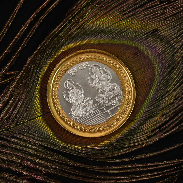 Premium Gold  Silver Dual-tone Religious Coin With Lakshmi Ganesh Design - Trendex
