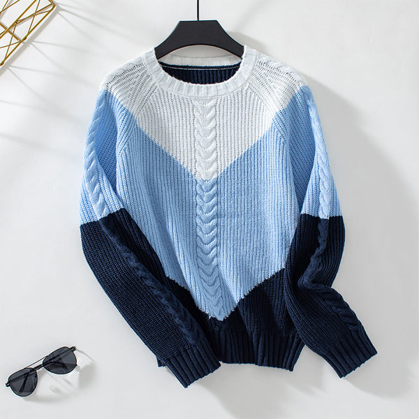 Contrast Color Twisted Women's Sweater Retro Loose Top - Trendex