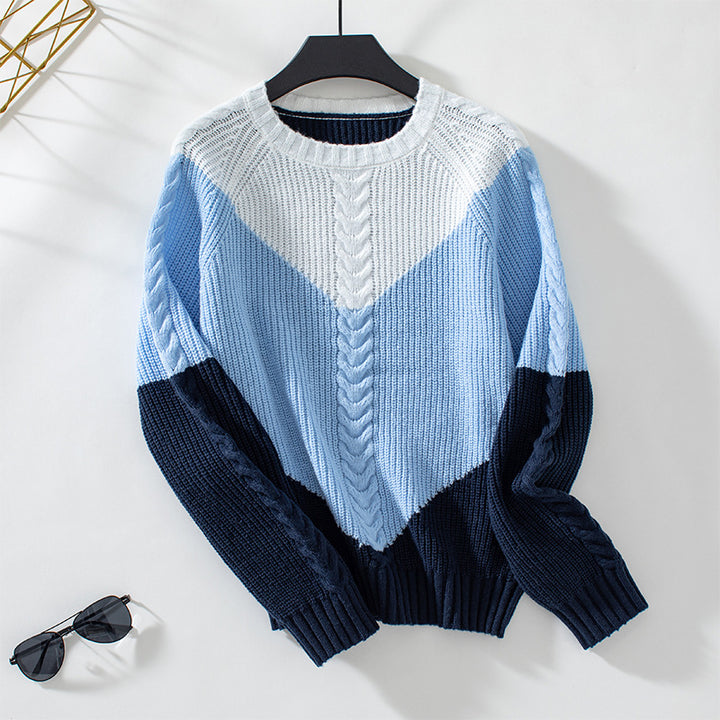 Contrast Color Twisted Women's Sweater Retro Loose Top - Trendex