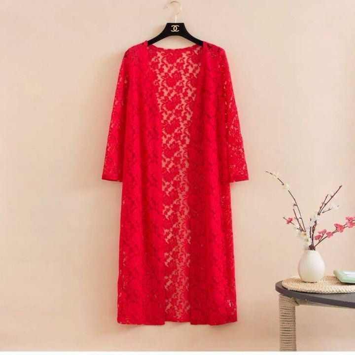 Lace Trench Coat Long Sleeve Shawl Mid-length Plus Size - Trendex
