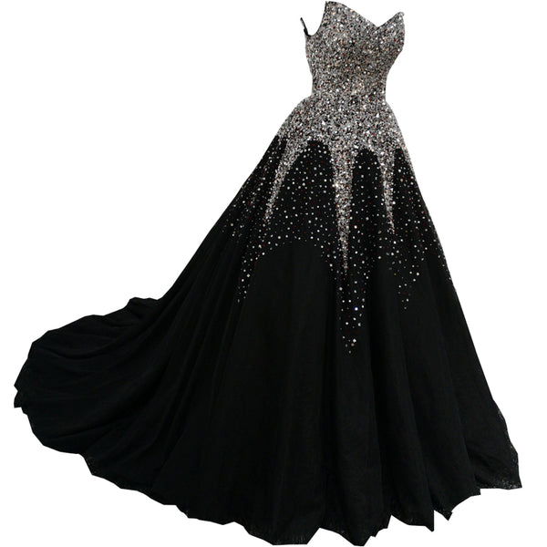 Black Wedding New Bride Big Train Main Yarn Dress - Trendex