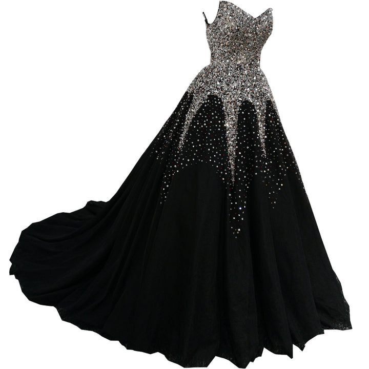 Black Wedding New Bride Big Train Main Yarn Dress - Trendex