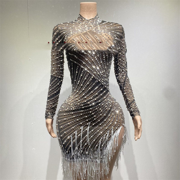 Tassel Dress Birthday Party Long Sleeve Ironing Transparent - Trendex