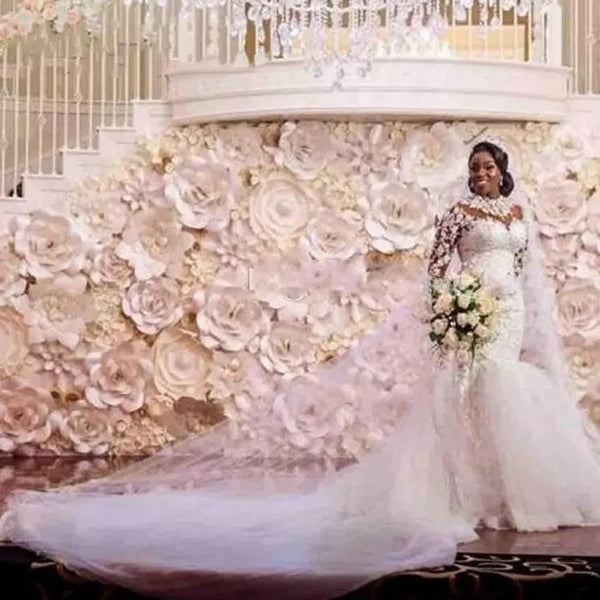 Long Sleeves Mermaid  White Wedding Dress - Trendex