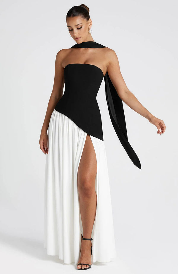Fashion Sexy Backless Tube Top Pure Color Split Dress - Trendex