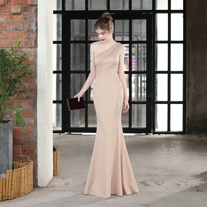 Toast Dress Bride Long One-shoulder Thank You Banquet Slim Fishtail Skirt - Trendex