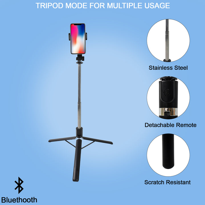Selfie Stick With Tripod Stand (1 Pc  160 Cm Long Approx) - Trendex