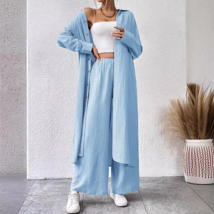 Plus Size Loose Long Shirt Wide Leg Pants Two-piece Set - Trendex