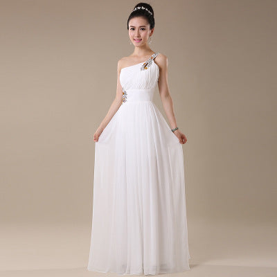 Evening dress one-shoulder dinner banquet long banquet - Trendex