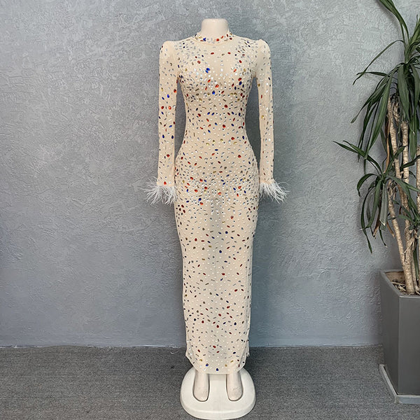 High-end Rhinestone Mesh Stretch European And American Slim Dress - Trendex
