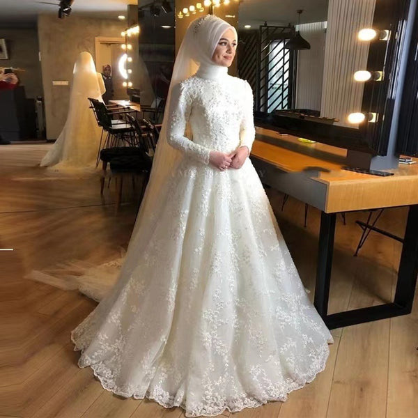 Long Sleeve White Dignified Wedding Dress - Trendex