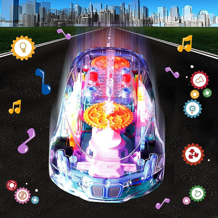 17793 Automatic 360 Degree Rotating Transparent Gear Concept Car With Musical And 3d Flashing Lights Toy For Kids Boys  Girls (Multicolor  Battery Not Included) - Trendex