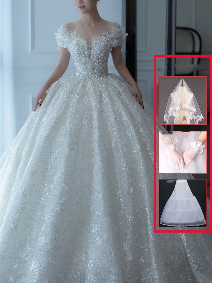 Off Shoulder French Main Wedding Dress - Trendex
